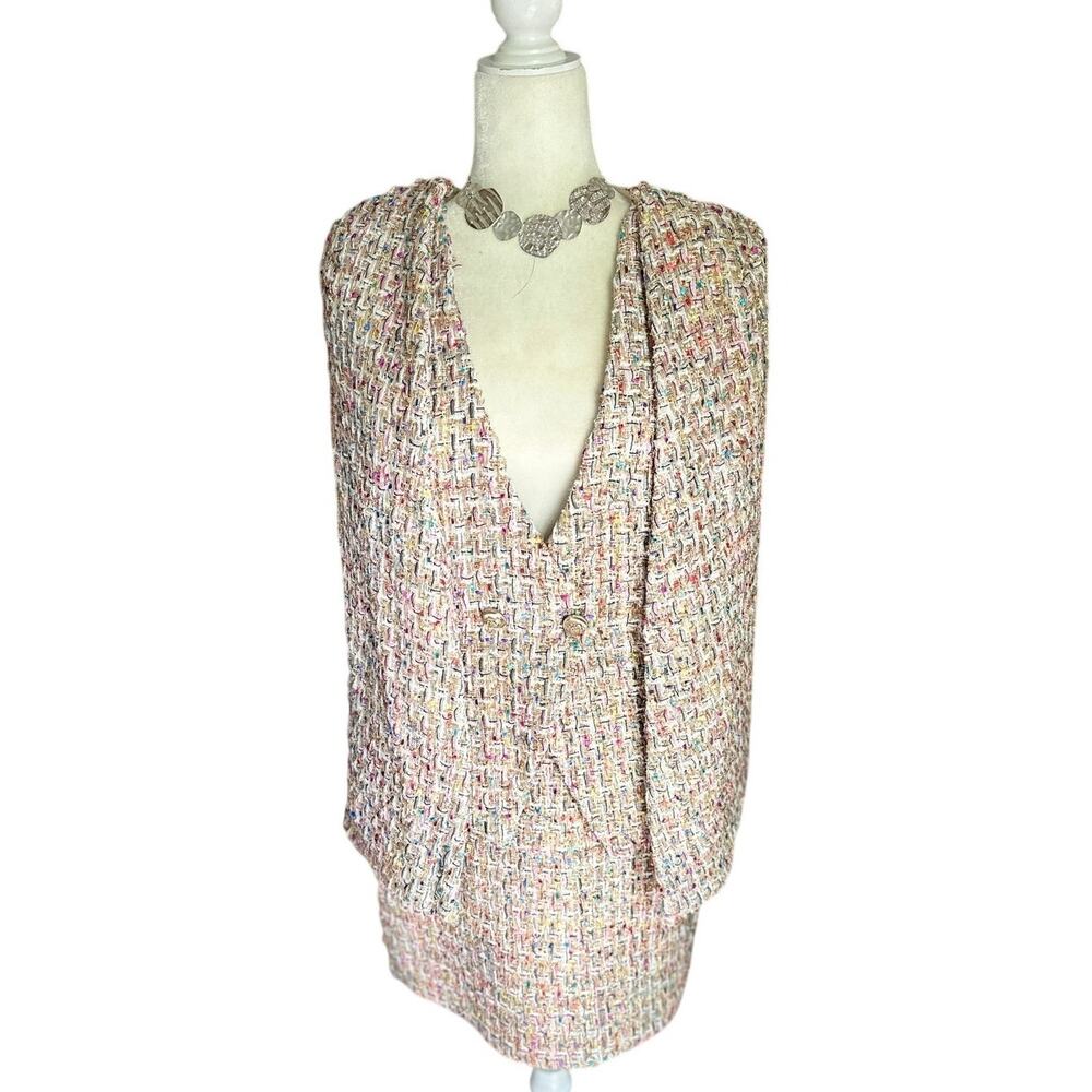 Y2K, Venus 2pc. Tweed-Boucle Vest w/Attached Cape & Skirt Set, Size 10, Vintage